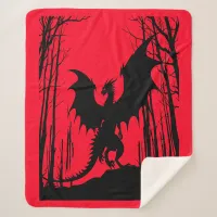 Black Silhouette Dragon on Red - Fantasy | Sherpa Blanket