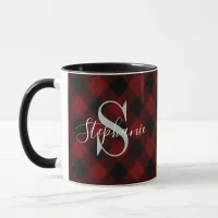 Buffalo Plaid Rustic Lumberjack Monogram Name Mug