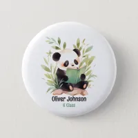 Watercolor Panda Reading A Book Name Button