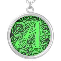 Monarchia Green  "A" Silver Plated Necklace