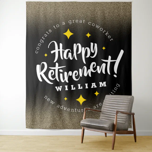 Fun Gold Glitter Stars Retirement New Adventures Tapestry