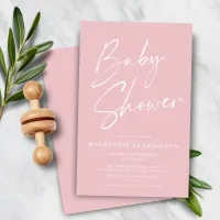 Budget Blush Pink Simple Script Baby Shower