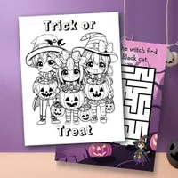 Trick or Treat Coloring Page and Maze Activity 