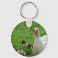 Muscovy Hen And Ducklings Keychain