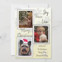 Silver and Gold Snowflakes Family Photos Christmas Invitation