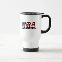 USA Flag Text 15 Oz Stainless Steel Travel Mug