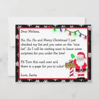 Letter from Santa for Kids + Coloring Page on Back Postcard