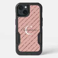 Modern Pink Rose Gold Glitter Stripes Monogram iPhone 13 Case