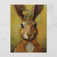 Rabbit in an outfit with flowers postcard