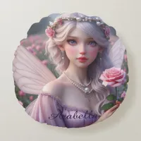 Beautiful June Fairy in Roses Round Pillow