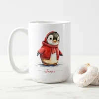 Winter Watercolor Penguin Personalized Christmas Coffee Mug