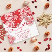 Red and White Nordic Snowflakes Christmas Party Invitation