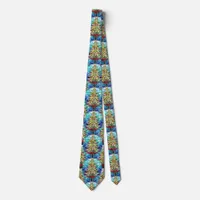 Fun Vibrant Stained Glass Christmas Tree Pattern Neck Tie