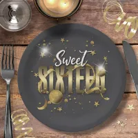 Moon and Stars Sweet 16  Gold/Blk ID788 Paper Plates