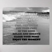 Black and White Ocean Beach and Quote Photo Poster