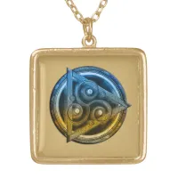 Ethereal Celtic Mandala of Duality Gold Plated Necklace