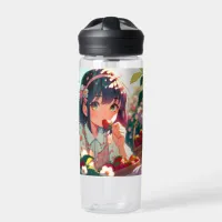 Cute Anime Girl Eating Strawberries | Summer Day Water Bottle