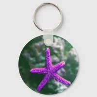 One Purple Starfish Rocky Beach Keychain