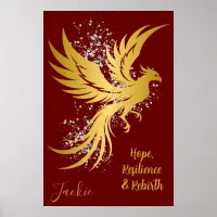 Glam Gold Phoenix Silver Glitter Monogram Maroon | Poster