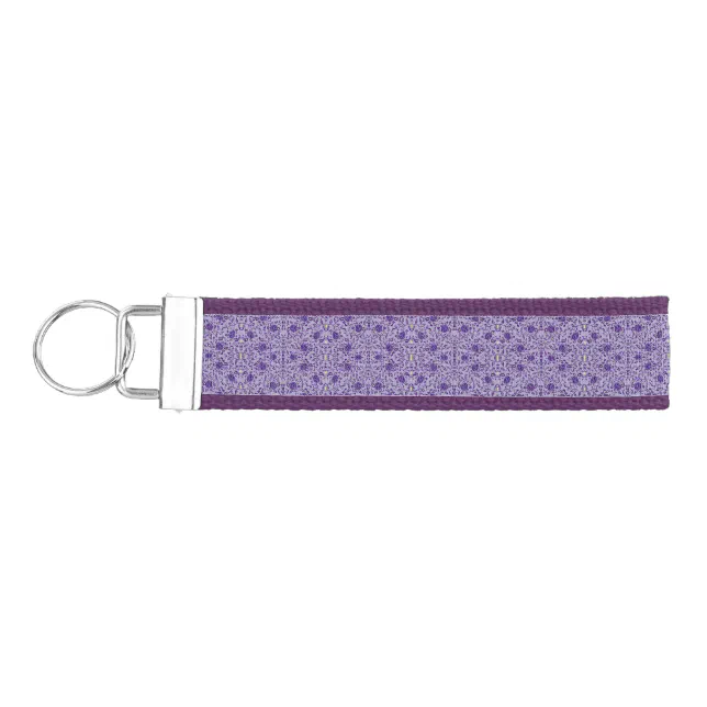 Elegant Flowery Purple Damask Wrist Keychain