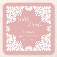 Pink Talavera Cielito Lindo Girl Baby Shower Square Paper Coaster