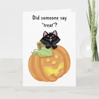 Cute Cat in Carved Pumpkin Greeting Card