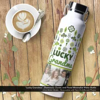 "Lucky Grandma" Shamrock Clover Floral Photo Water Bottle