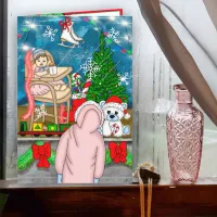 Hand drawn Nostalgic Christmas Window  Display Card
