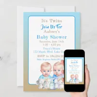 Twin Boy's Baby Shower Watercolor Animals Invitation