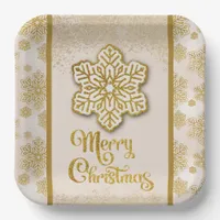 Merry Christmas Snowflakes Gold Glitter Sparkle  Paper Plates