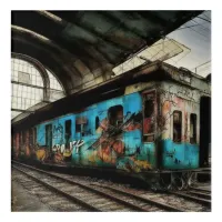 Abandoned Train with Graffiti Urban Street Art