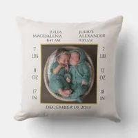 Minimal Twin Baby Name Birth Stats Photo Keepsake Throw Pillow