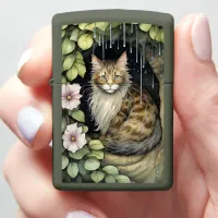 Whiskered Wonder in the Rain Zippo Lighter