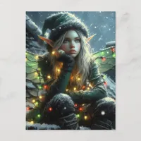 Fairy Elf With Christmas Lights Holiday Postcard