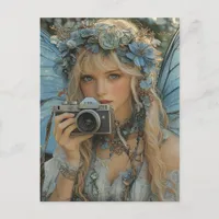 Adorable Fairy With Blue Wings and a Camera Postcard