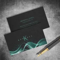 Light Wave and Stardust Monogram Teal ID781 Business Card