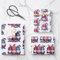 Cute Whimsical Watercolor Holiday Gnomes Wrapping Paper Sheets