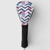 Blue Pink White Marble Chevron Golf Head Cover