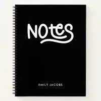 Black and White Bold Handwriting Notes Typography Notebook