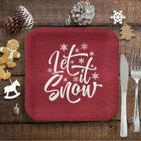 Let It Snow Christmas Typography Red/White ID951 Paper Plates