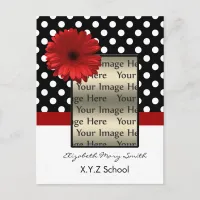 red polka dot daisy photo Graduation Invitation