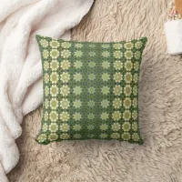 Vintage pattern in Green and Creme White Throw Pillow