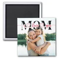 I Love You Mom Red Hearts Typography Photo Magnet