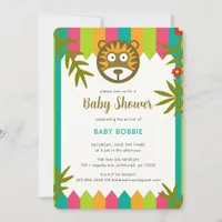 Unique Vibrant Jungle-Theme Lion Baby Shower Party Invitation