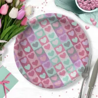 Boxed Hearts Pattern Aqua/Pink ID629 Paper Plates