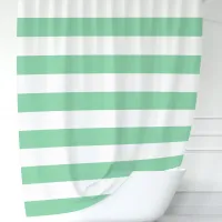 Modern Mint Green and White Wide Stripes  Shower Curtain