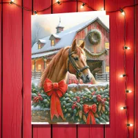 Brown Horse, Bows and Barns Rustic Christmas Holiday Card