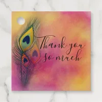 Trendy Stylish Peacock Feathers Thank You Favor Tags