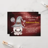 Gnome Witch Skull Cloudy Red Sky Halloween Party Invitation