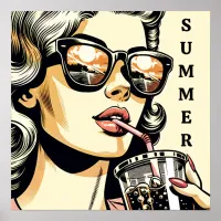 Pop Art Comic Book Pretty Woman Drinking Soda Poster